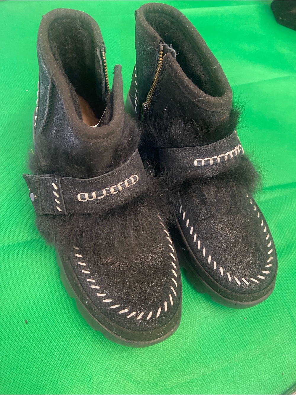 Black Fur Accent Ankle Boots - Ugg